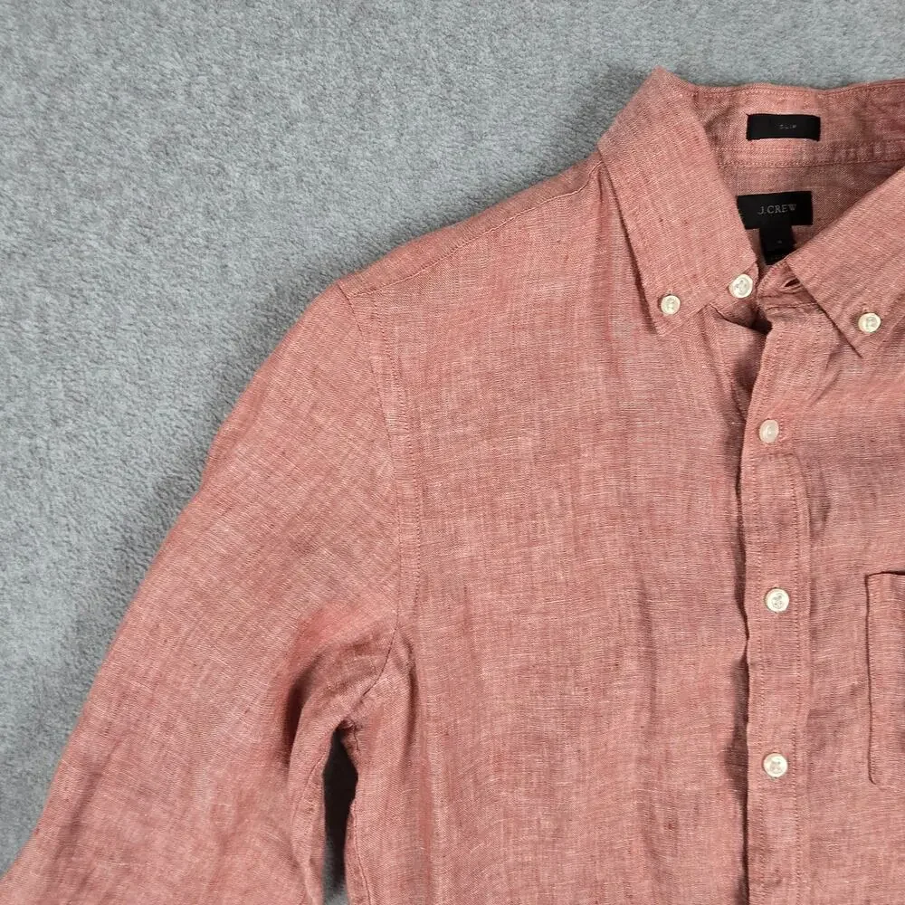 J.Crew Small Red Baird McNutt 100% Irish Linen Long Sleeve Button Down Shirt